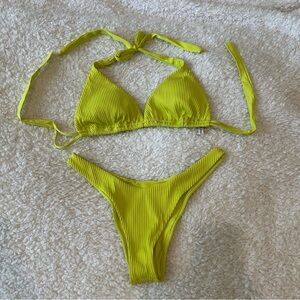 Luli Fama Textured Halter Sliding Yellow Bikini Set